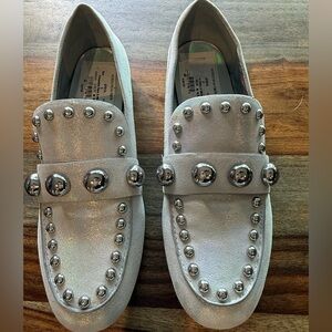 Karl Lagerfeld Paris Avah Silver Metallic Studded Loafers